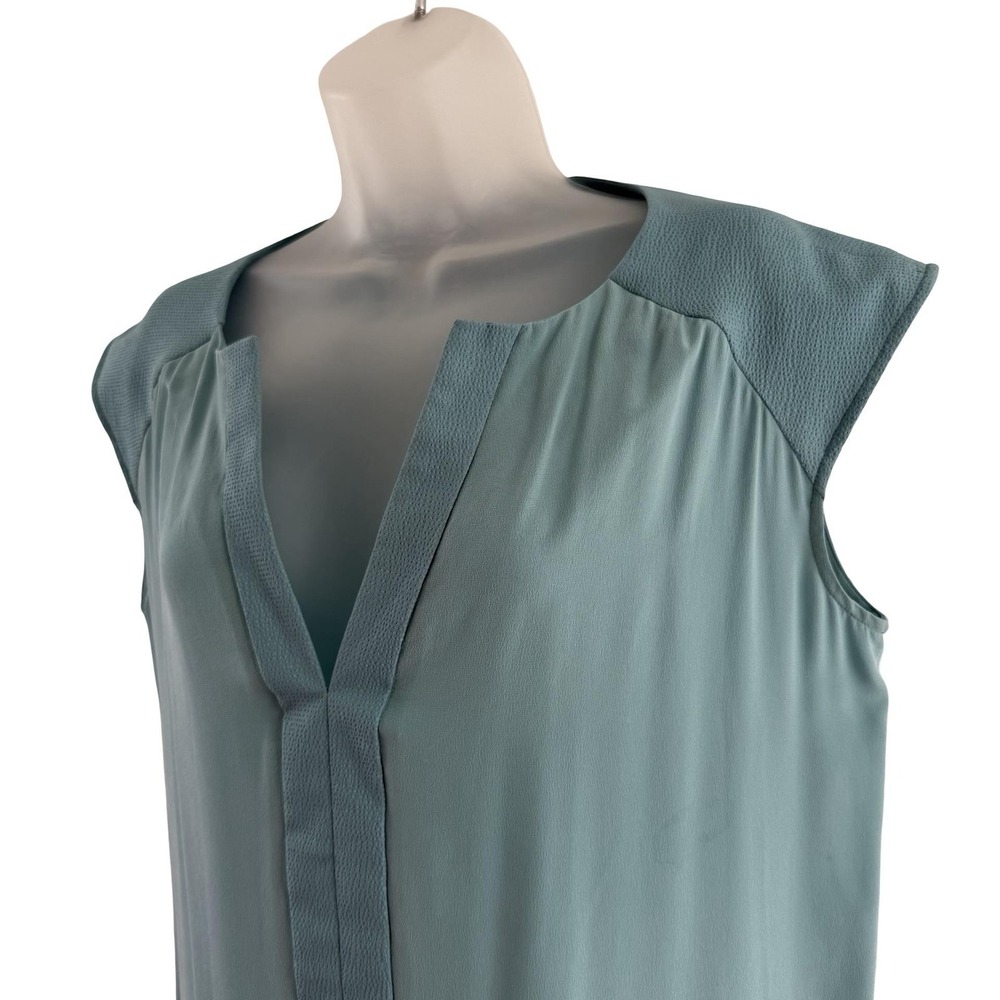 Comptoir Des Cotonniers Dress Womens 2 Mint Aqua Silk V Neck Shift Pockets Work - Picture 3 of 16